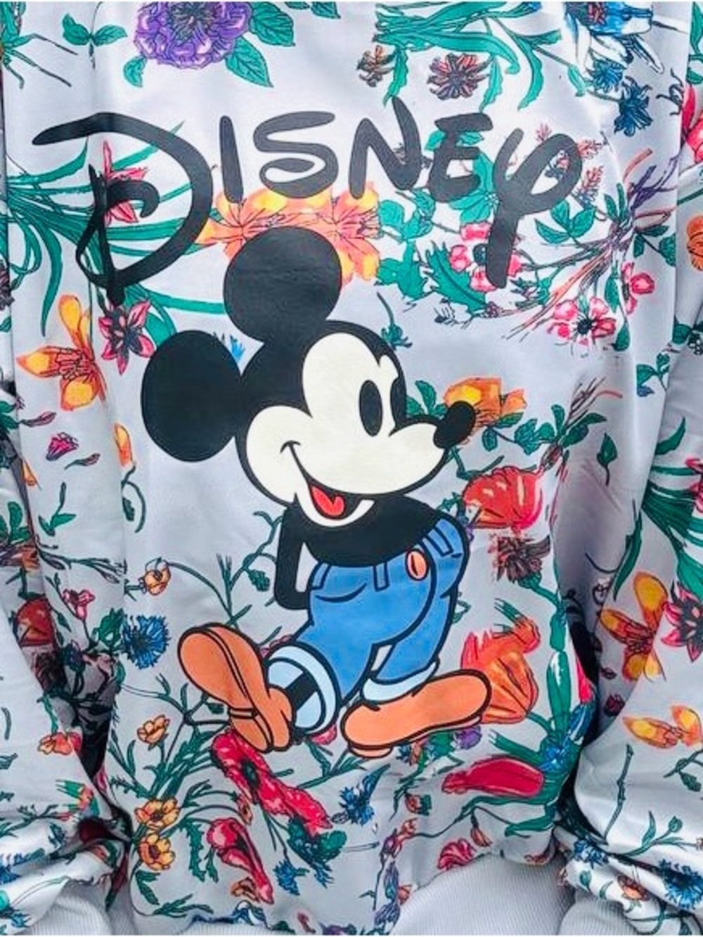 Disney Grey Floral Mickey Sweatshirt with Colorful Blooms - Picture 9 of 9